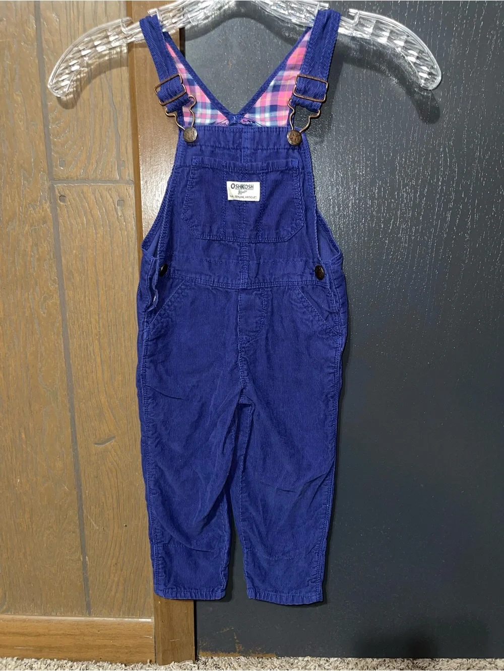 Vintage Style OshKosh B'gosh Royal Purple Corduroy Overalls with Plaid Lining